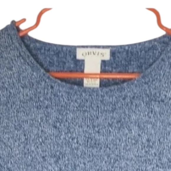 Orvis Blue Heathered Cotton Sweater Pull over Round Neck Size Large Casual Warm - Picture 4 of 5